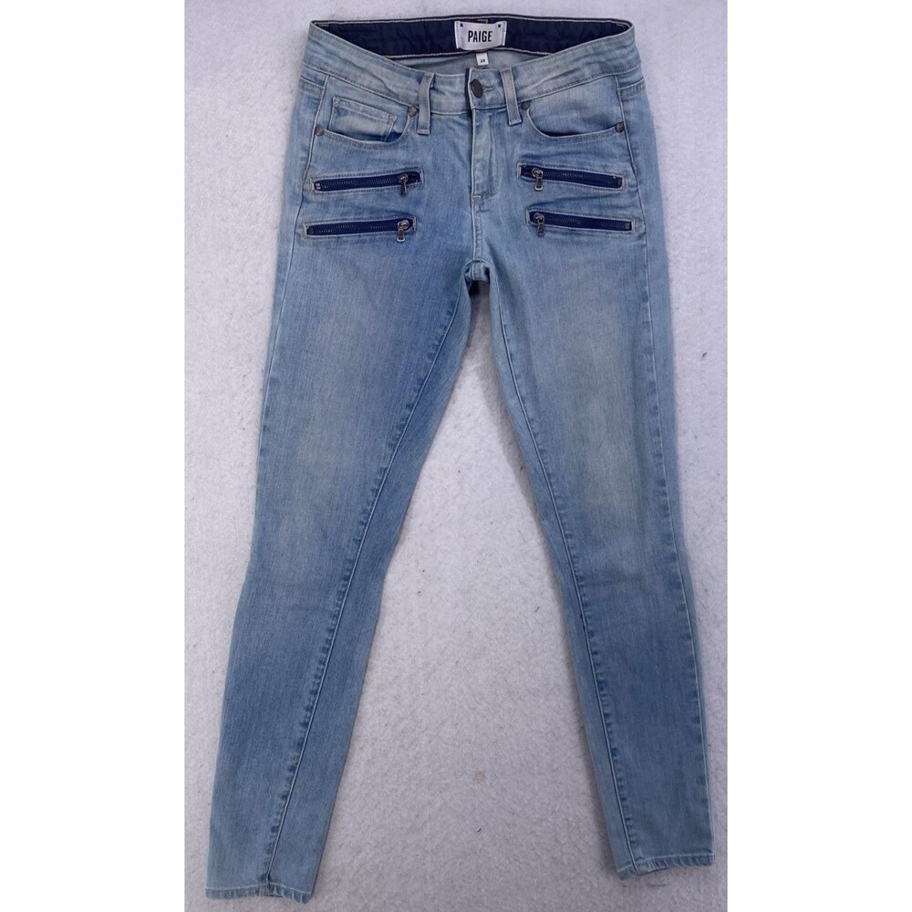 PAIGE Edgemont Skinny Zip Jeans Women’s 25 Light Wash USA Made Stretch Denim - Picture 1 of 14